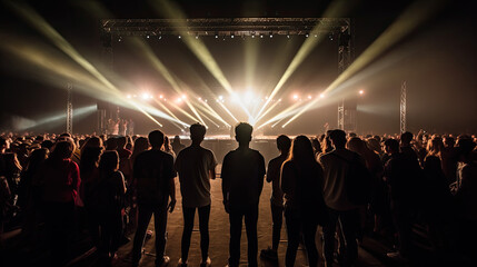 people celebrate at night on a group. the stage is brightly lit. Generative AI