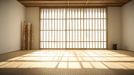 Japanese interior design. An empty room in Japanese style