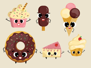 Vector set of cartoon of funny sweets