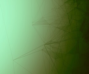 Green white gradient square web banner background. Fantasy abstract technology, engineering and science wallpaper with particles and plexus connected lines. Wireframe 3D illustration and copy space