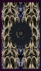 Tarot card back design. All-seeing eye. Omega. Reverse side