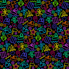 Neon Camping Flat Seamless Pattern