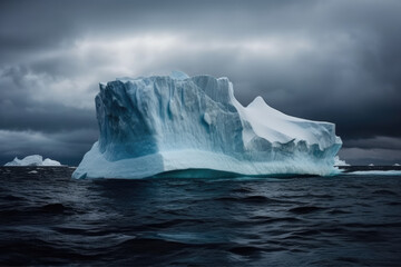 Iceberg in the polar regions. Arctic ice sheet in the ocean. Antarctica glacier in nature background.