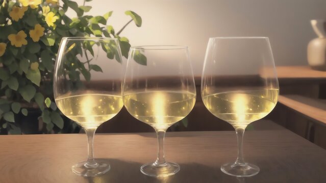 Isolated Illustrations Of White Wine Glasses. Generative AI