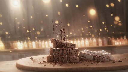 Chocolate Splash On Podium With Milk Product Display. Generative AI