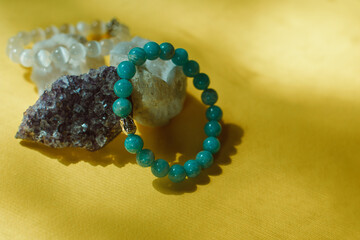 Amazonite bracelet. Stones and crystals for meditation rituals and spiritual practices