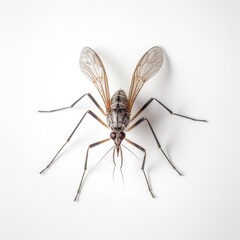 Fototapeta na wymiar Mosquito on white background, chikungunya, malaria and other infections, Insect isolated on white background, AI generated.