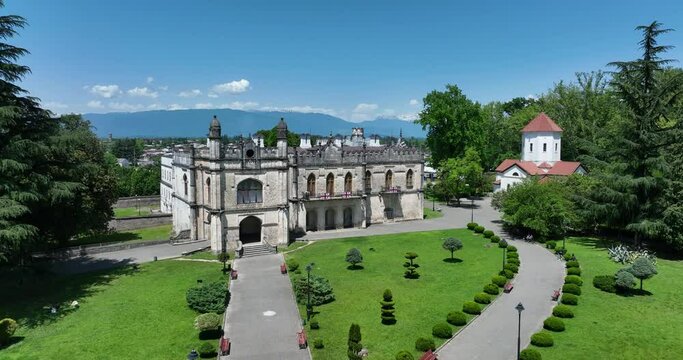 Aerial view of Dadiani Palace in the center of Zugdidi city. Georgia