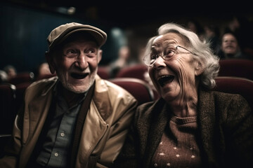 Happy senior couple at cinema, Generative AI