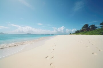 Fototapeta na wymiar Empty Tropical Beach on a Sunny Day with Blue Sky Summer Vibes Generative AI