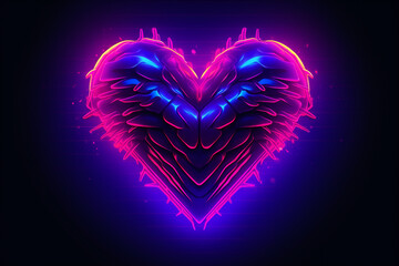 Retrowave Herz Symbol in Neonfarben. Synthwave, Futuresynth, Outrun. Querformat. Generative Ai.