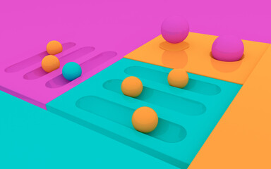 Digital generated 3d illustration of abstract block shaped multi colored charts connecting together forming big pattern.