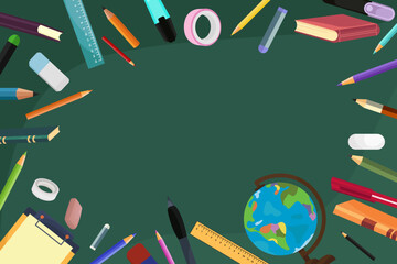 background, school background, green board and stationery, office supplies, college, learning, education