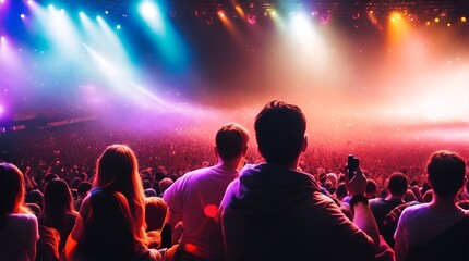 Fototapeta na wymiar Crowd Watches Concert Under Bright Stage Lights