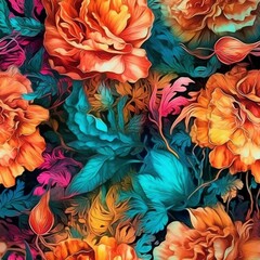 Romantic colorful floral seamless pattern, created with generative AI