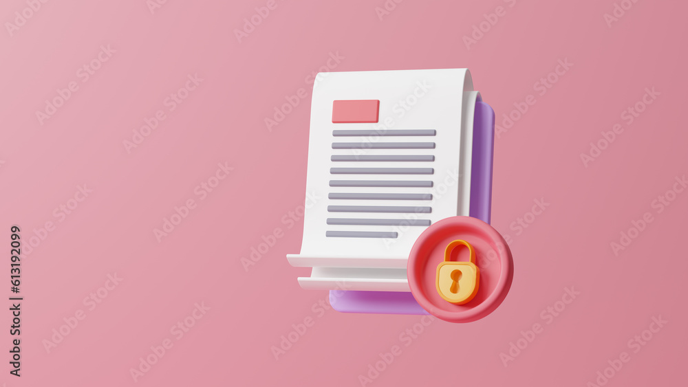 Poster document security shield lock icon, data security and privacy concept. document protection and safe 