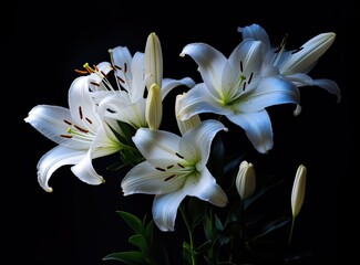 Fototapeta premium Blooming lilies. Lilium longiflorum, often called the Easter lily, is a plant endemic to both. Created with Generative AI technology.