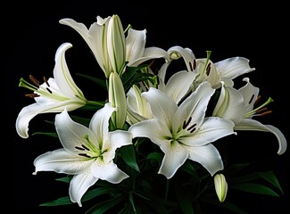 Fototapeta na wymiar Blooming lilies. Lilium longiflorum, often called the Easter lily, is a plant endemic to both. Created with Generative AI technology.