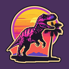 Vaporwave t-rex sticker design - flat vector art