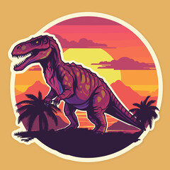 Vaporwave t-rex sticker design - flat vector art