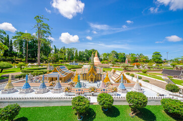 PATTAYA, THAILAND - Mini Siam in Pattaya, Thailand, 3 June, 2017 miniature park - replica part of the Historical Park of Ayutthaya or Wat Phra Srisunpetch.