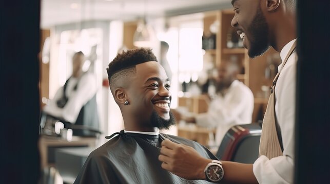 Proficient Male Barber Creating Trend-Setting Haircut in Futuristic Barber Shop. Generative AI.