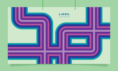 Obraz premium Colorful retro lines background template copy space. Vintage dynamic stripes backdrop design for poster, banner, landing page, magazine, decoration, wallpaper, leaflet, pamphlet, or cover.