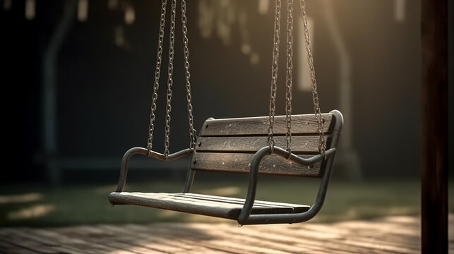 Old children's swing on a blurred background, generative AI.