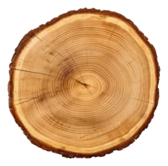 Tragetasche smooth cross section brown tree stump slice with age rings cut fresh from the forest with wood grain isolated. Generative AI. © Pro Hi-Res