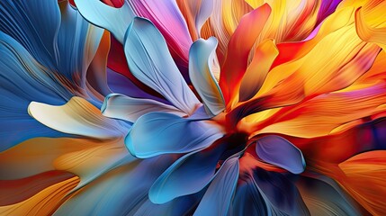 Abstract Artwork with Multicolored Flower Petals: Digital Drawing & Brush Design 3D Render. Generative AI