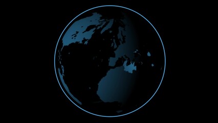 Rotating earth on black background. Abstract 3d globe planet Earth rotating 360. 3D animation.