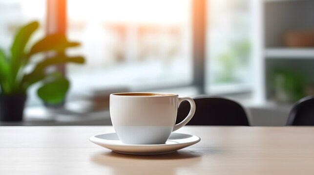 Une tasse de café posée sur une table