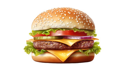 Close-up of delicious fresh tasty burger on white background. generative ai