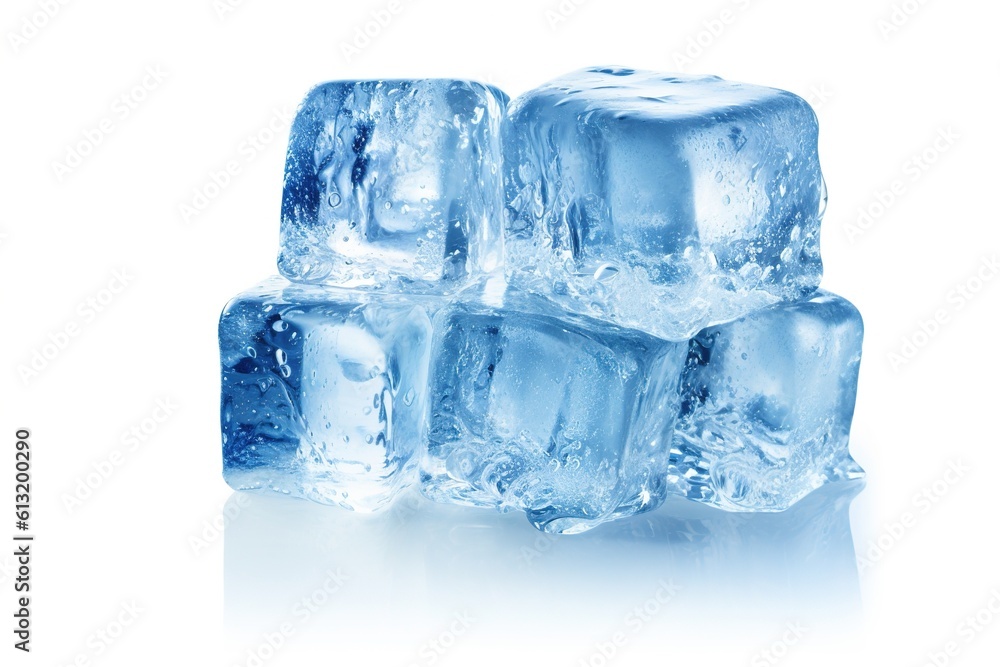 Poster ice cubes isolated on white background. generated by ai.