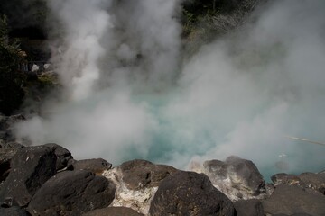 Smoke bubbling up from Beppu's Umi-Jigoku (Sea Hell)