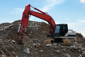 excavator digger hydraulic heavy equipment on construction site