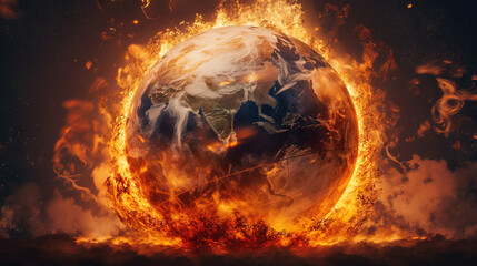 Climate change, global warming, Earth day, World Environment day 3D globe. A picture of the earth on fire with heat!