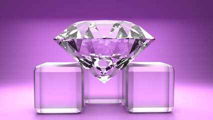 Huge diamond with glass frosted cubes on a violet (purple) background