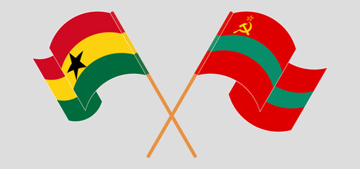 Crossed and waving flags of Ghana and Transnistria