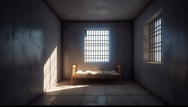 Prison cell with rays of light from the window.3d rendering