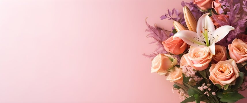 Un bouquet de fleurs sur fond rose