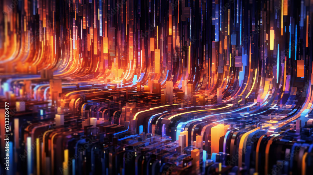 Poster abstract data: bright technology background for communication. generative ai.