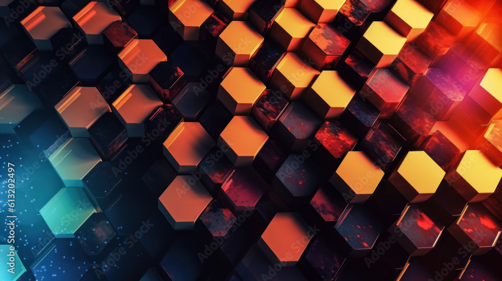 Poster digital innovation: futuristic abstract background with hexagons. generative ai.