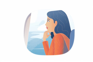 Fototapeta na wymiar window woman transportation character seat plane passenger journey happy trip flight. Generative AI.