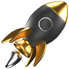 3d icon of a black and gold rocket