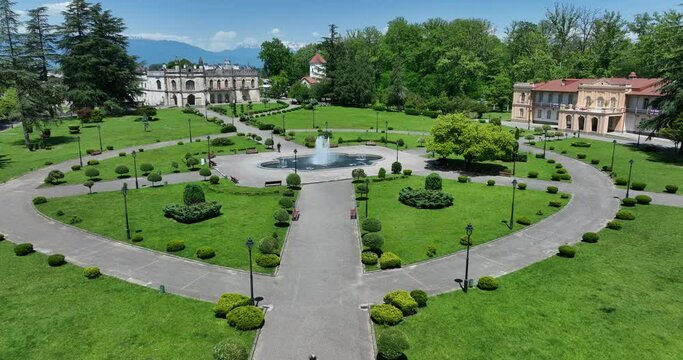 Aerial view of Dadiani Palace in the center of Zugdidi city. Georgia