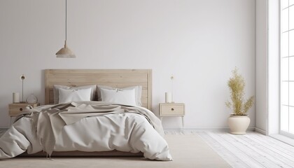 Fototapeta na wymiar White bedroom interior.Earth tones design. 3d rendering