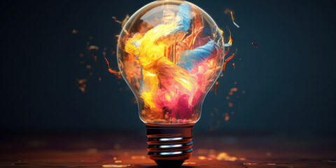 Colors of Innovation: Painted Lightbulb Signifying Creative Ideas. Generative AI.
