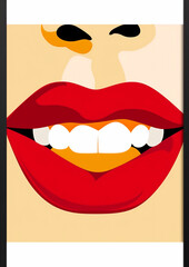 woman red make-up toothpaste teeth poster illustration lip pop fashion lipstick. Generative AI.
