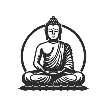Vector silhouette of Buddha statue line drawing. Sketch of meditating buddah statue. Vector illustration isolated on white keep calm